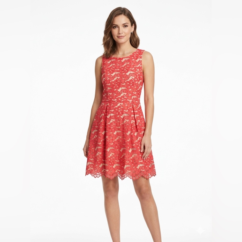 Soprano Sleeveless Coral Lace Fit & Flare Dress Small